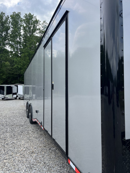 New 2026 HAULMARK 32' EDGE RACE TRAILER, SPORTSMAN PLUS PKG, SILVER POLYCOR WITH BLACK TRIM, 14K GVWR, 96" WIDE REAR DOOR OPENING, 7'4" INTERIOR HEIGHT