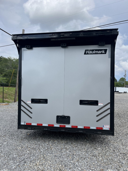 New 2026 HAULMARK 32' EDGE RACE TRAILER, SPORTSMAN PLUS PKG, SILVER POLYCOR WITH BLACK TRIM, 14K GVWR, 96" WIDE REAR DOOR OPENING, 7'4" INTERIOR HEIGHT