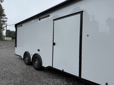 New 2026 Spartan Cargo 8.5x24 Enclosed Race Trailer, White PolyCor, Race PKG, A/C, Awning, 10K Torsion Spread Axle, 7'6" Interior Height