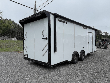 New 2026 Spartan Cargo 8.5x24 Enclosed Race Trailer, White PolyCor, Race PKG, A/C, Awning, 10K Torsion Spread Axle, 7'6" Interior Height