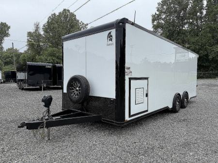 New 2026 Spartan Cargo 8.5x24 Enclosed Race Trailer, White PolyCor, Race PKG, A/C, Awning, 10K Torsion Spread Axle, 7'6" Interior Height