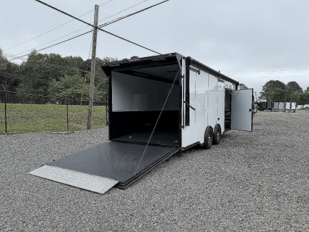 New 2026 Spartan Cargo 8.5x24 Enclosed Race Trailer, White PolyCor, Race PKG, A/C, Awning, 10K Torsion Spread Axle, 7'6" Interior Height