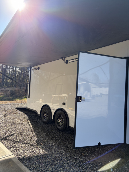 New 2026 Spartan Cargo 8.5x24 Enclosed Race Trailer, White PolyCor, Race PKG, A/C, Awning, 10K Torsion Spread Axle, 7'6" Interior Height