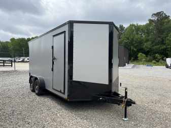 New 2025 Spartan 7x16 Custom Enclosed Trailer, Silver PolyCor With Black Trim, 7' Interior, Escape Door, E-Track