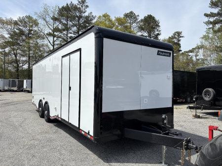 New 2025 Haulmark 28 EDGE Race Trailer, NEW Sportsman Plus PKG, White PolyCor With Black Trim, 14K GVWR