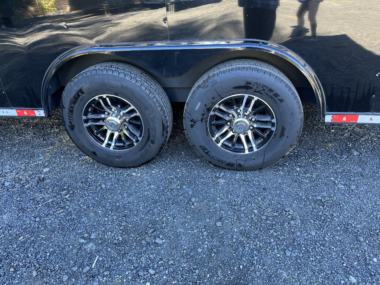 Used 2024 Spartan 8.5x16 Custom Enclosed Trailer, Black PolyCor, 8' Interior, Custom Shelves, E-Track, Flat Front With Cast Upper Corners, 14K GVWR, HD, Awning