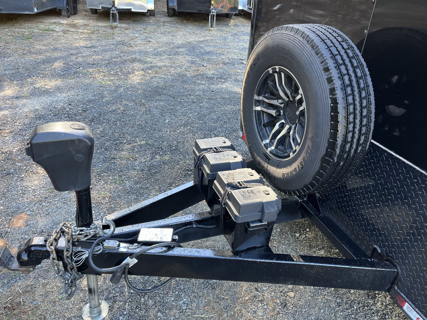 Used 2024 Spartan 8.5x16 Custom Enclosed Trailer, Black PolyCor, 8' Interior, Custom Shelves, E-Track, Flat Front With Cast Upper Corners, 14K GVWR, HD, Awning