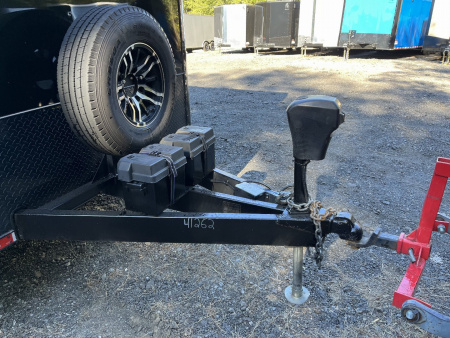 Used 2024 Spartan 8.5x16 Custom Enclosed Trailer, Black PolyCor, 8' Interior, Custom Shelves, E-Track, Flat Front With Cast Upper Corners, 14K GVWR, HD, Awning