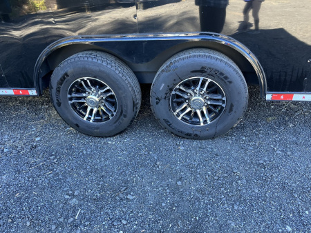 Used 2024 Spartan 8.5x16 Custom Enclosed Trailer, Black PolyCor, 8' Interior, Custom Shelves, E-Track, Flat Front With Cast Upper Corners, 14K GVWR, HD, Awning