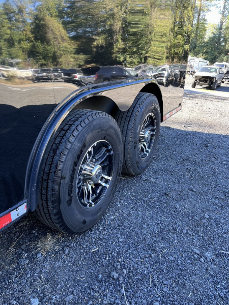 Used 2024 Spartan 8.5x16 Custom Enclosed Trailer, Black PolyCor, 8' Interior, Custom Shelves, E-Track, Flat Front With Cast Upper Corners, 14K GVWR, HD, Awning