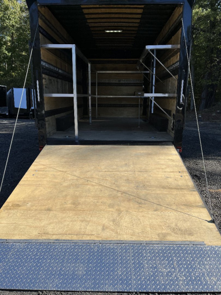 Used 2024 Spartan 8.5x16 Custom Enclosed Trailer, Black PolyCor, 8' Interior, Custom Shelves, E-Track, Flat Front With Cast Upper Corners, 14K GVWR, HD, Awning