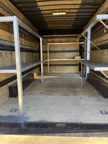 Used 2024 Spartan 8.5x16 Custom Enclosed Trailer, Black PolyCor, 8' Interior, Custom Shelves, E-Track, Flat Front With Cast Upper Corners, 14K GVWR, HD, Awning