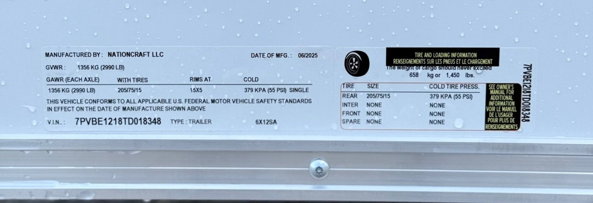New 2025 NATIONCRAFT 6 X 12 CARGO TRAILER