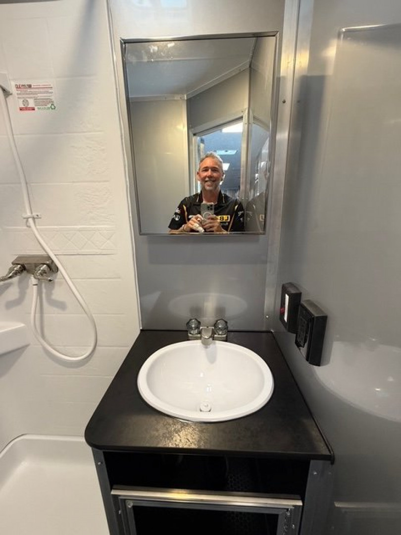 New 2025 Vintage Trailers 8.5x48 Race Trailer With Bathroom