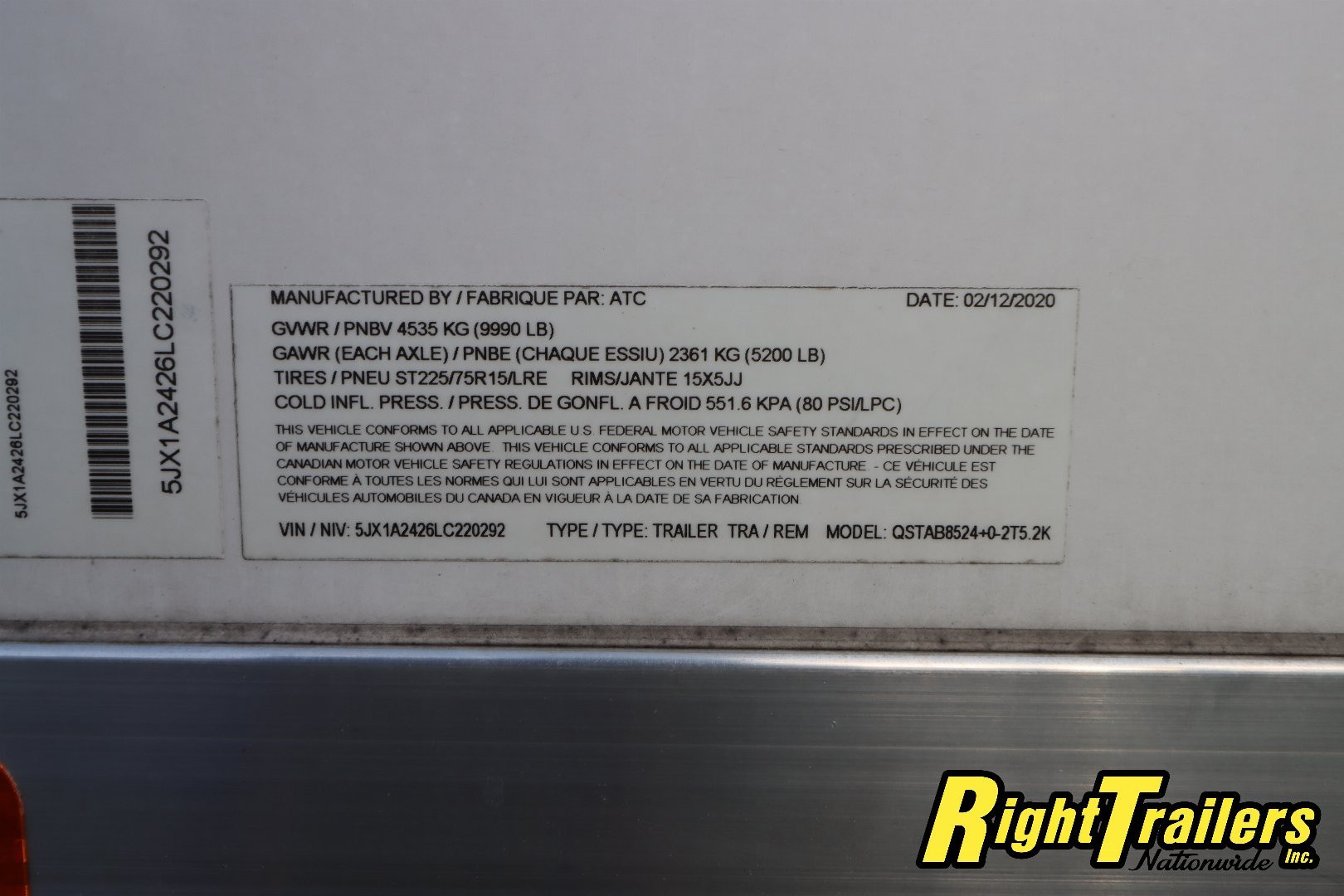 Used 2020 ATC 8.5x24 Race Trailer