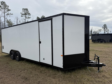 New 8.5X24 Rock Solid Cargo White Blackout with Polycore Car Hauler