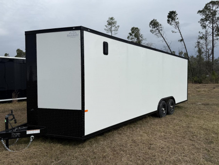 New 8.5X24 Rock Solid Cargo White Blackout with Polycore Car Hauler