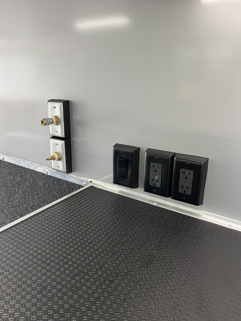 New 2026 Haulmark 34 Bathoom Race Trailer, Air Prep PKG, Awning, Polycor, Insulated, Window, 54" ALX Slide Out Step, A/C + Heat