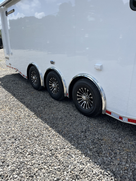 New 2026 Haulmark 34 Bathoom Race Trailer, Air Prep PKG, Awning, Polycor, Insulated, Window, 54" ALX Slide Out Step, A/C + Heat