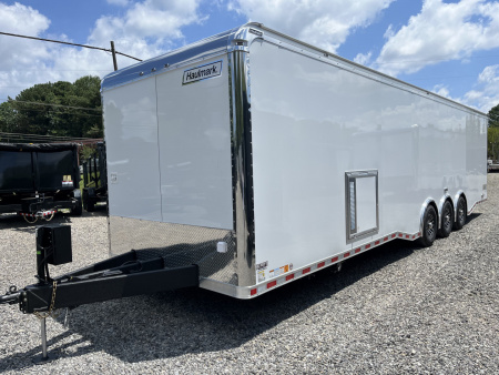 New 2026 Haulmark 34 Bathoom Race Trailer, Air Prep PKG, Awning, Polycor, Insulated, Window, 54" ALX Slide Out Step, A/C + Heat