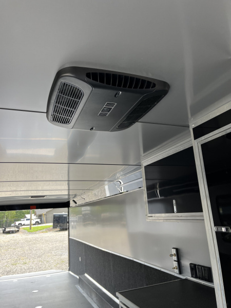 New 2026 Haulmark 34 Bathoom Race Trailer, Air Prep PKG, Awning, Polycor, Insulated, Window, 54" ALX Slide Out Step, A/C + Heat