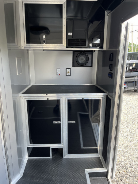 New 2026 Haulmark 34 Bathoom Race Trailer, Air Prep PKG, Awning, Polycor, Insulated, Window, 54" ALX Slide Out Step, A/C + Heat