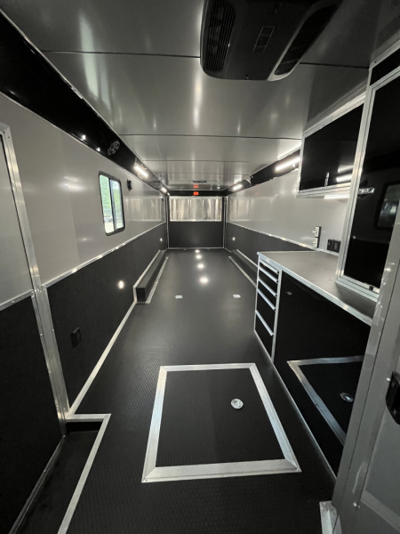 New 2026 Haulmark 34 Bathoom Race Trailer, Air Prep PKG, Awning, Polycor, Insulated, Window, 54" ALX Slide Out Step, A/C + Heat