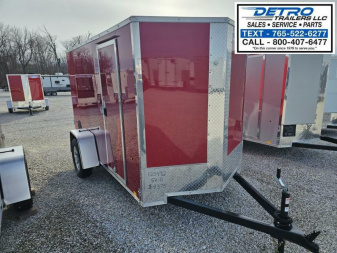 New 2025 BRIGHT RED Cargo Express EX DLX 5' x 10' 3K Idler V-nose Double Rear Door Enclosed Cargo Trailer