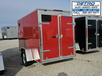 New 2025 BRIGHT RED Cargo Express EX DLX 5' x 10' 3K Idler V-nose Double Rear Door Enclosed Cargo Trailer