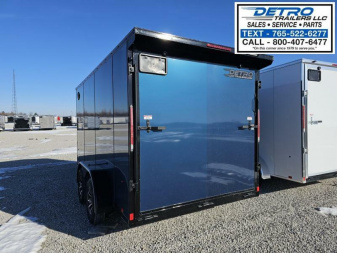 New 2025 INDIGO BLUE BLACKOUT Cargo Express XL SE 7' x 14' 7K Sloped V-nose Ramp Door Enclosed Cargo Trailer