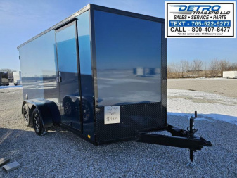New 2025 INDIGO BLUE BLACKOUT Cargo Express XL SE 7' x 14' 7K Sloped V-nose Ramp Door Enclosed Cargo Trailer