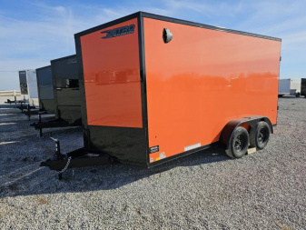 New 2025 SCHNEIDER ORANGE/BLACK OUT Cargo Express XL SE 7' x 14' 7K Ramp Door V-nose Enclosed Cargo Trailer