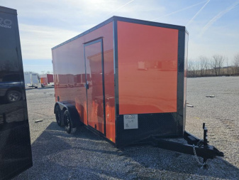 New 2025 SCHNEIDER ORANGE/BLACK OUT Cargo Express XL SE 7' x 14' 7K Ramp Door V-nose Enclosed Cargo Trailer