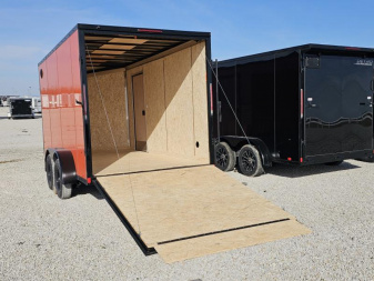 New 2025 SCHNEIDER ORANGE/BLACK OUT Cargo Express XL SE 7' x 14' 7K Ramp Door V-nose Enclosed Cargo Trailer