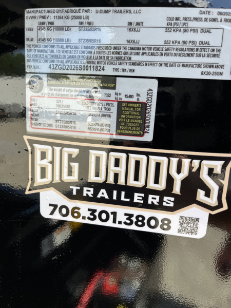 New 2025 U-Dump 8x20 With 48" Sides, 25K GVWR, Pro-Heavy Tandem Dually, Gooseneck Dump Trailer