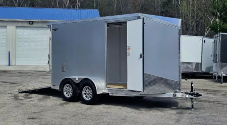 New 7 X 12 CARGO ENCLOSED REAR RAMP DOOR ALUMINUM 2025 LIGHTNING TANDEM AXLE POLYCOR EXTERIOR