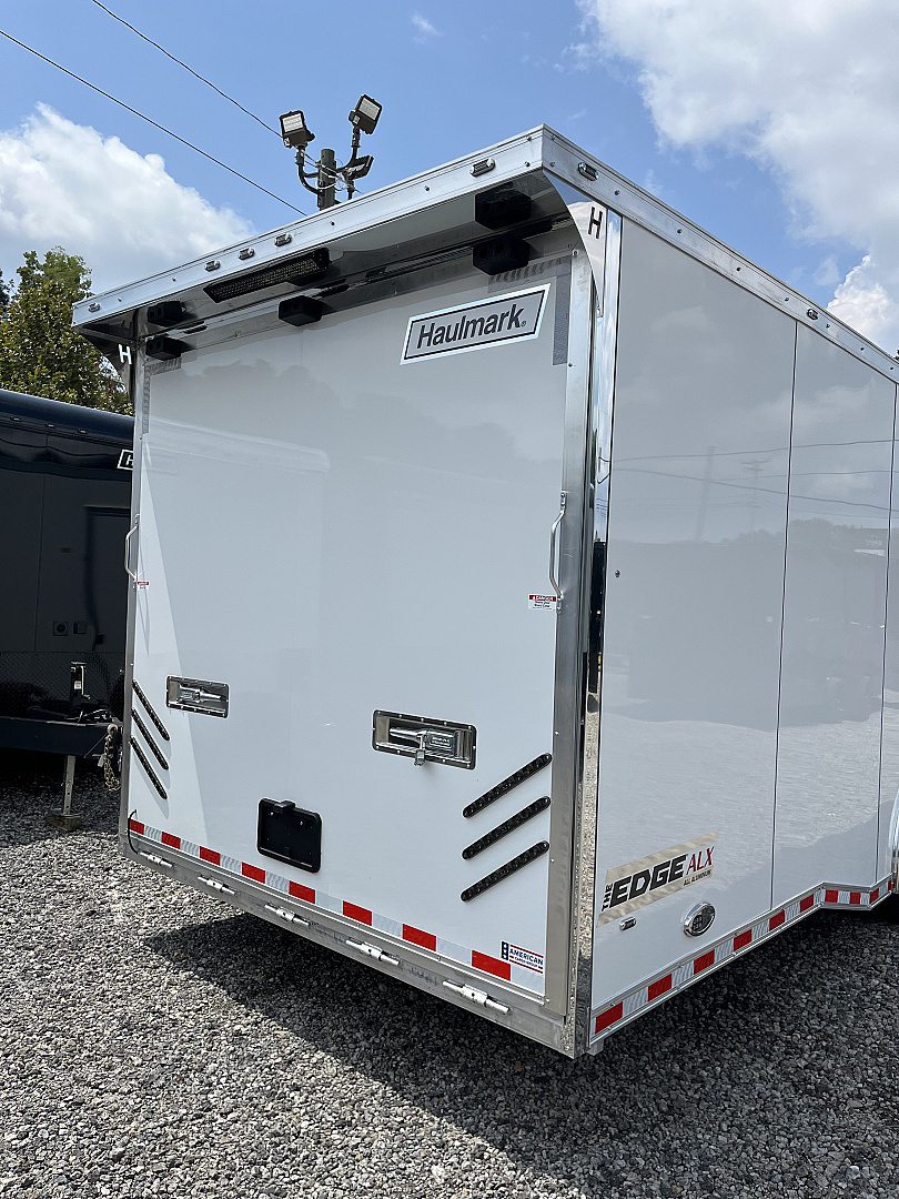 New 2025 Haulmark 32 EDGE ALUMINUM Race Trailer, Sportsman Plus PKG, Premium Escape Door, White PolyCor, 14K GVWR