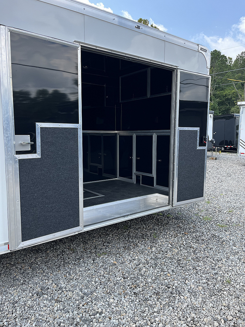 New 2025 Haulmark 32 EDGE ALUMINUM Race Trailer, Sportsman Plus PKG, Premium Escape Door, White PolyCor, 14K GVWR