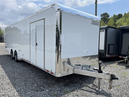New 2025 Haulmark 32 EDGE ALUMINUM Race Trailer, Sportsman Plus PKG, Premium Escape Door, White PolyCor, 14K GVWR