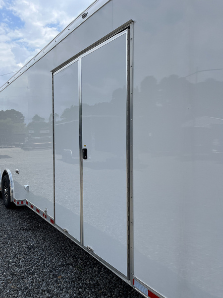 New 2025 Haulmark 32 EDGE ALUMINUM Race Trailer, Sportsman Plus PKG, Premium Escape Door, White PolyCor, 14K GVWR