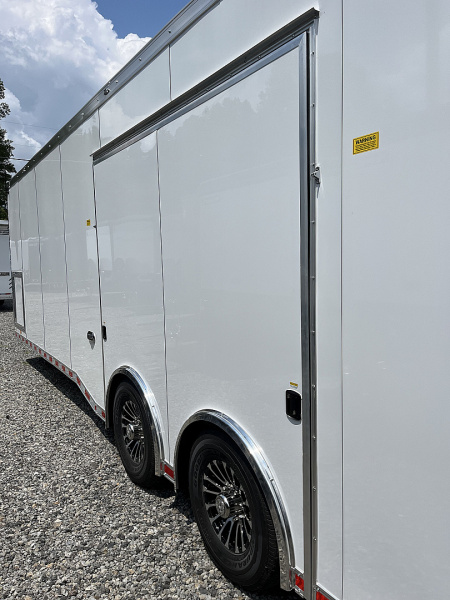 New 2025 Haulmark 32 EDGE ALUMINUM Race Trailer, Sportsman Plus PKG, Premium Escape Door, White PolyCor, 14K GVWR