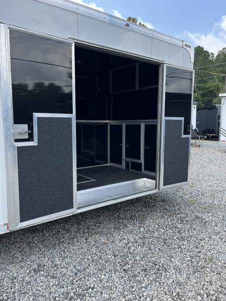 New 2025 Haulmark 32 EDGE ALUMINUM Race Trailer, Sportsman Plus PKG, Premium Escape Door, White PolyCor, 14K GVWR