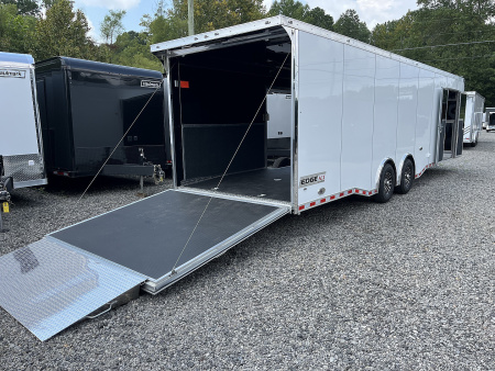 New 2025 Haulmark 32 EDGE ALUMINUM Race Trailer, Sportsman Plus PKG, Premium Escape Door, White PolyCor, 14K GVWR