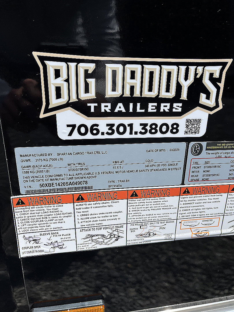 New 2026 Spartan 7X14 Enclosed Trailer, Black Exterior, Tandem Axle, StableDeck, 7K GVWR