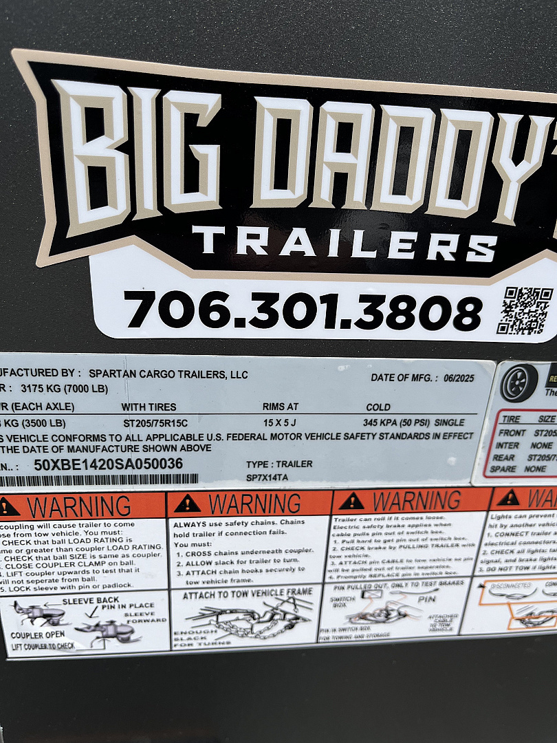 New 2026 Spartan 7X16 Enclosed Trailer, Preferred Package, Polycor, Tube Cross Members, 7' Interior