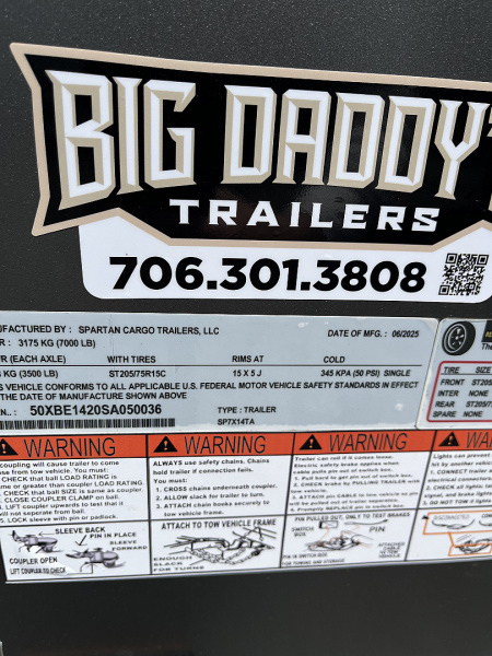 New 2026 Spartan 7X16 Enclosed Trailer, Preferred Package, Polycor, Tube Cross Members, 7' Interior