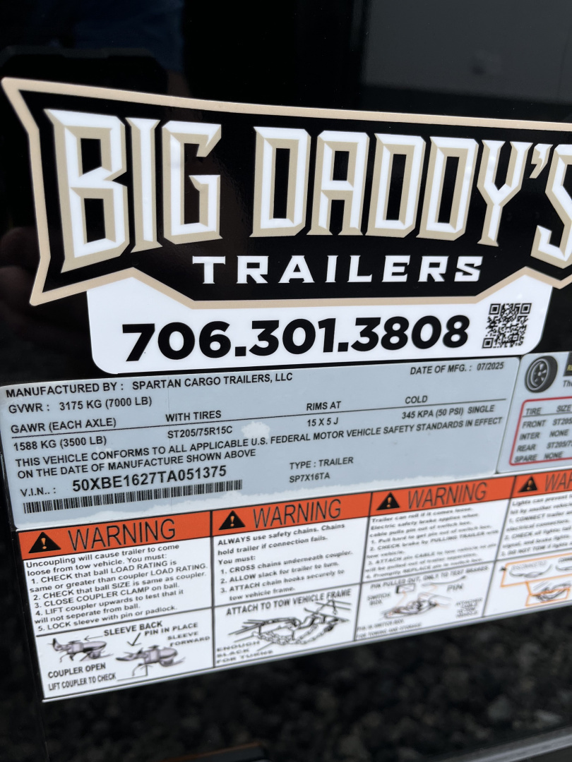 New 2026 Spartan 7X16 Enclosed Trailer, 10K GVWR, Preferred Package, Polycor, Blackout PKG