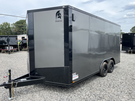 New 2026 Spartan Cargo 8.5x16 Enclosed Trailer, Black PolyCor, 7' Interior, 54" Triple Tube Tongue, 1-Piece Aluminum Roof, STABLEDECK