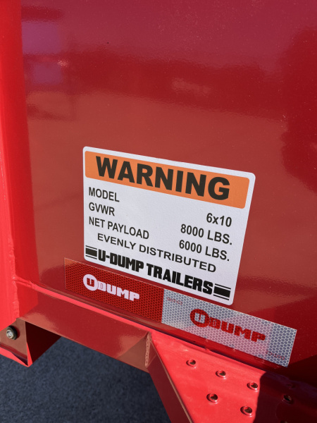 New 2025 U-Dump 6x10x31'', Pro-Lite Low-Profile Dump Trailer, 8K GVWR, Tarp & Roller, Upgraded Aluminum Mag Wheels, Swift Red
