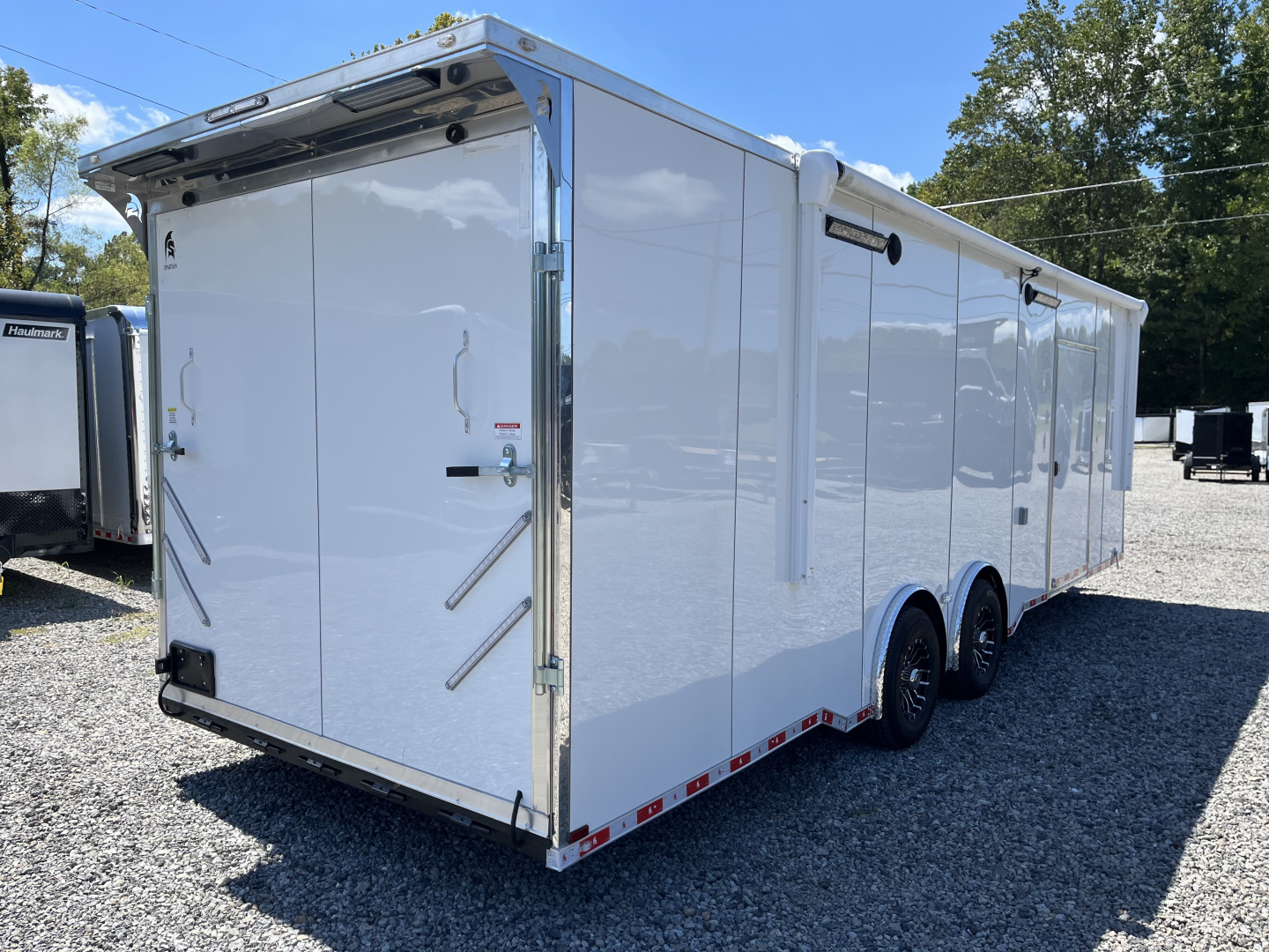 New 2026 Spartan 8.5x28 Race Trailer, PolyCor, Escape Door, 7'6" Interior, 14K GVWR, A/C, Awning, Rubber Coin PKG, Generator Compartment